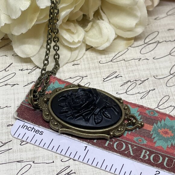 Halloween Gothic Viking Gift Birthday Bronze Necklace Black Rose Cameo  Jewelry - Picture 8 of 9